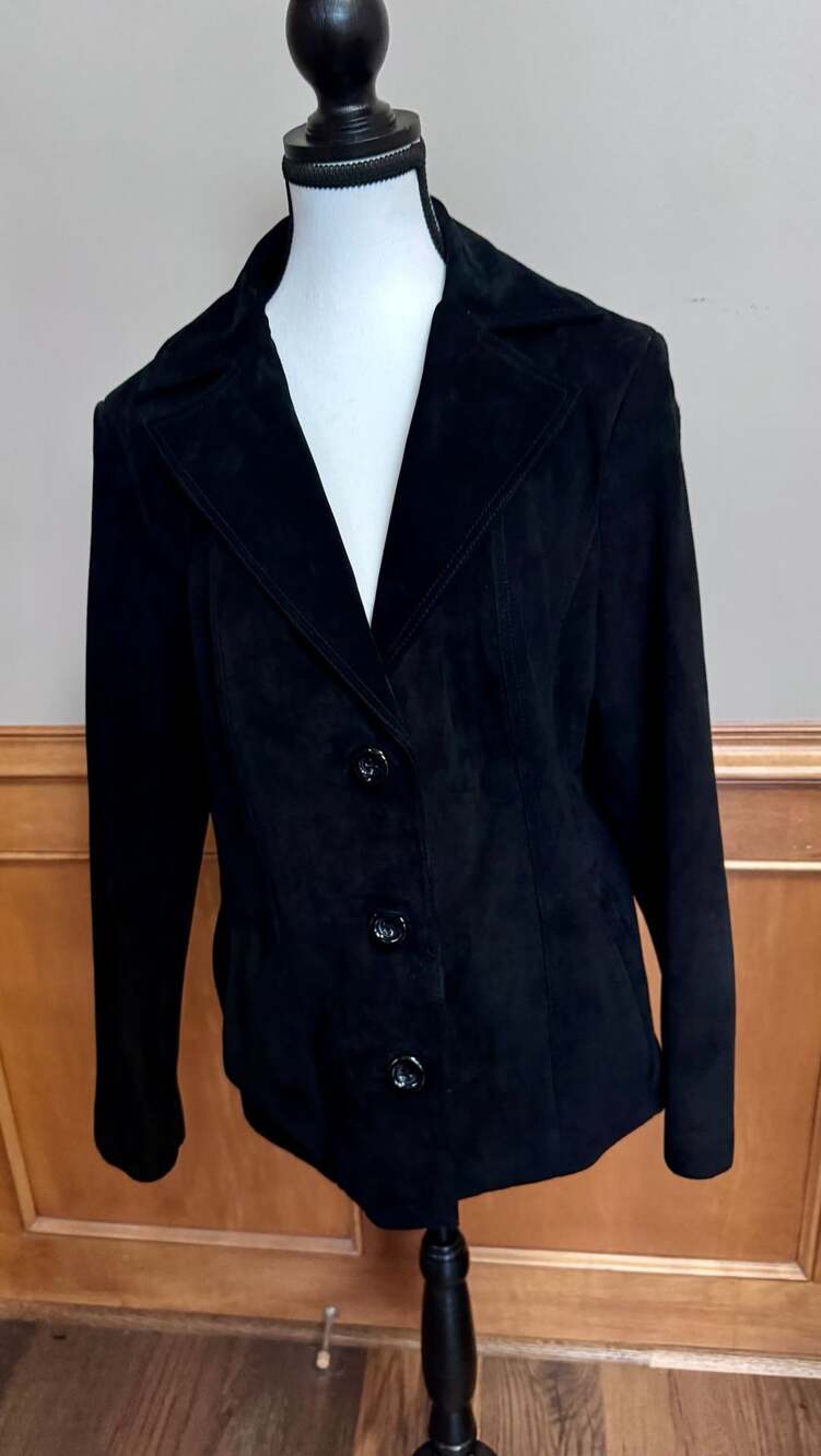 Preston & York Women’s Genuine Leather Jacket Black Size Large Blazer Style